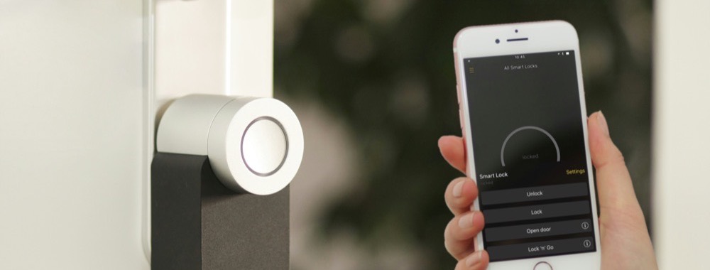 Smart door lock being opened from a phone app